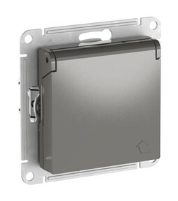 Systeme Electric AtlasDesign Сталь Розетка с заземл. со шторк. с крышкой, 16А,IP20,мех., быстрозажим. клем.